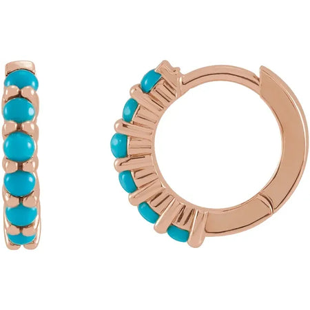 Natural Turquoise Cabochon Wear Everyday™ Hoop Earrings 14K Rose Gold