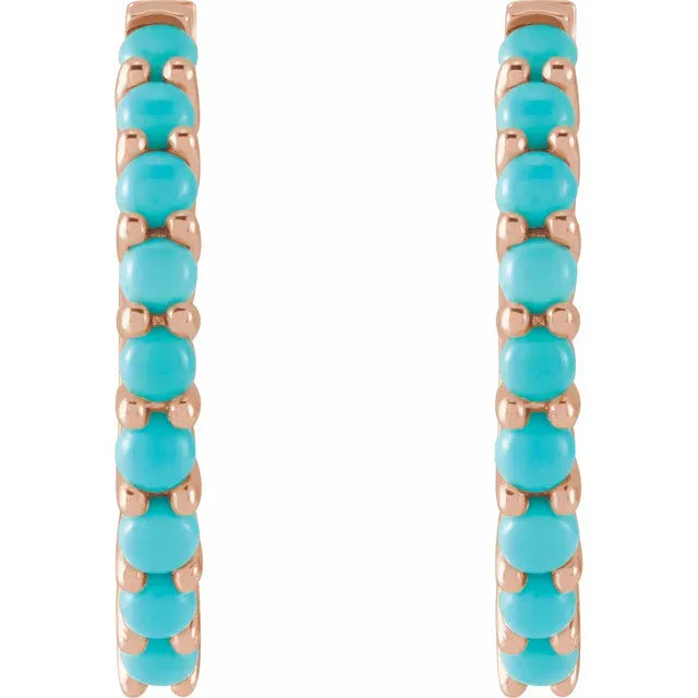 Natural Turquoise Cabochon Wear Everyday™ Hoop Earrings 14K Rose Gold 20 MM 