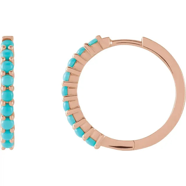 Natural Turquoise Cabochon Wear Everyday™ Hoop Earrings 14K Rose Gold 20 MM