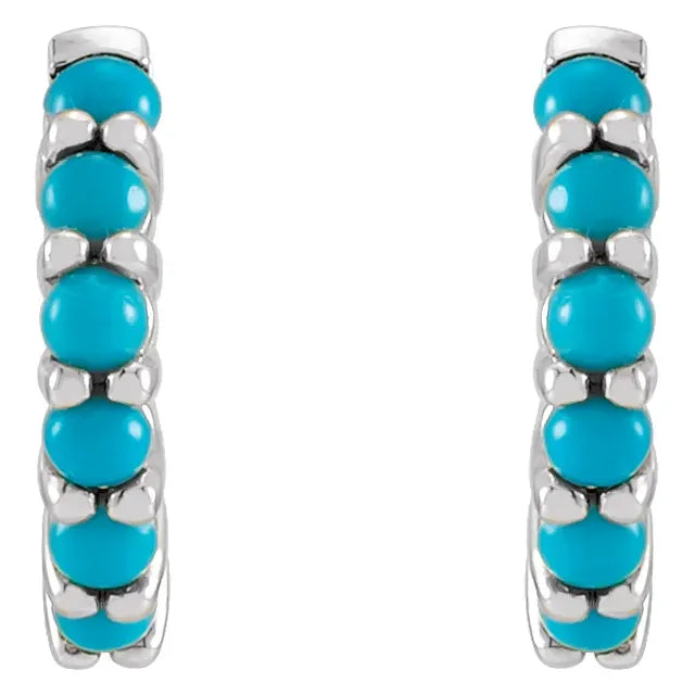 Natural Turquoise Cabochon Wear Everyday™ Hoop Earrings 14K White Gold 12.2 MM 