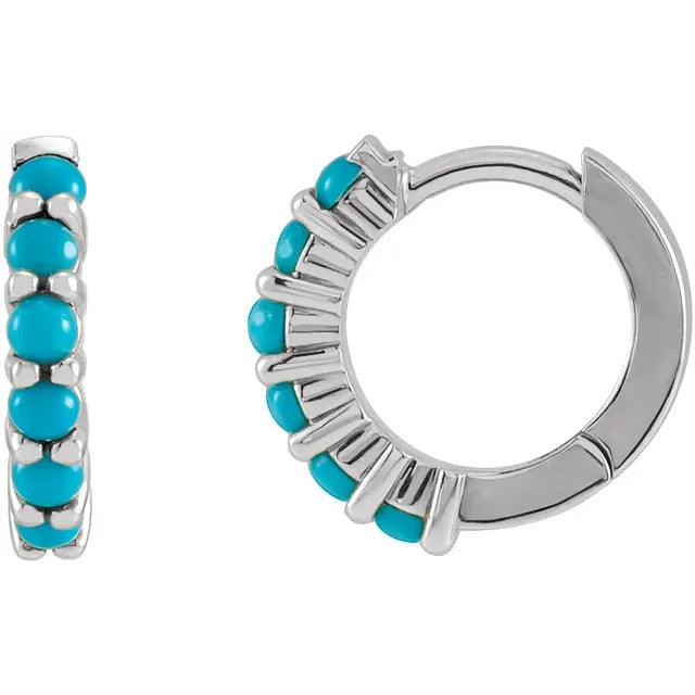 Natural Turquoise Cabochon Wear Everyday™ Hoop Earrings 14K White Gold 12.2 MM