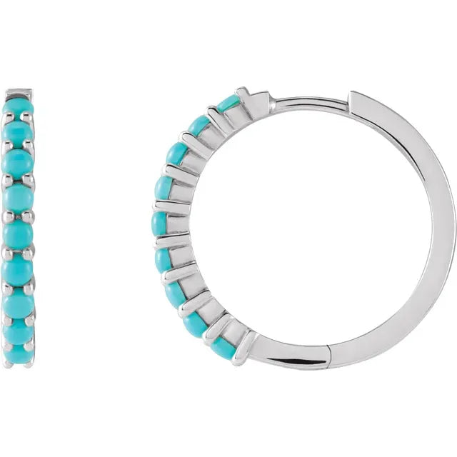 Natural Turquoise Cabochon Wear Everyday™ Hoop Earrings 14K White Gold 20 MM 