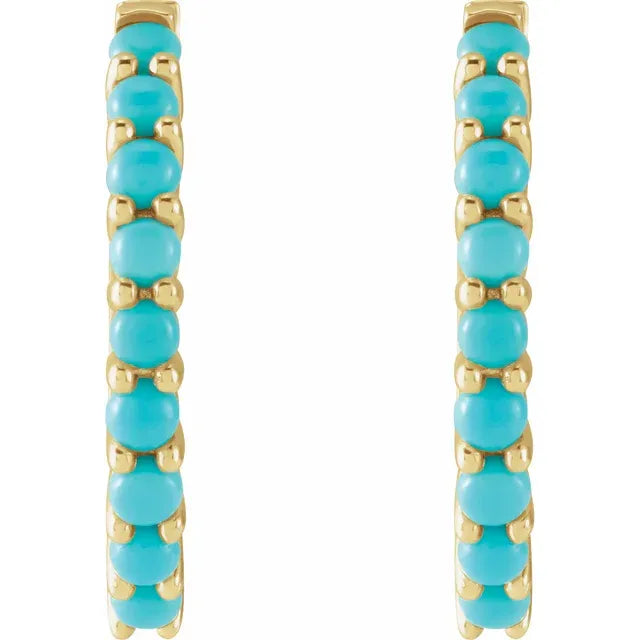 Natural Turquoise Cabochon Wear Everyday™ Hoop Earrings 14K Yellow Gold 20 MM