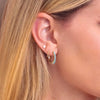 Model Wearing 20 MM Turquoise Hoop Earrings