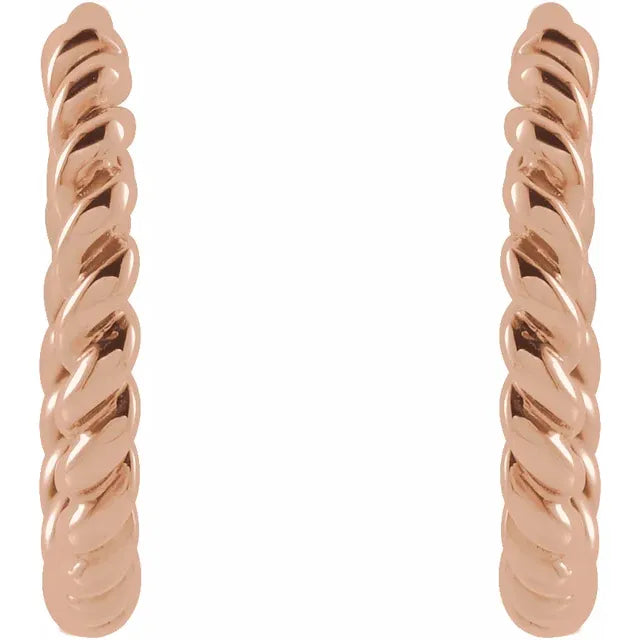 Twisted Rope Hoop Earrings 14K Rose Gold Front View 