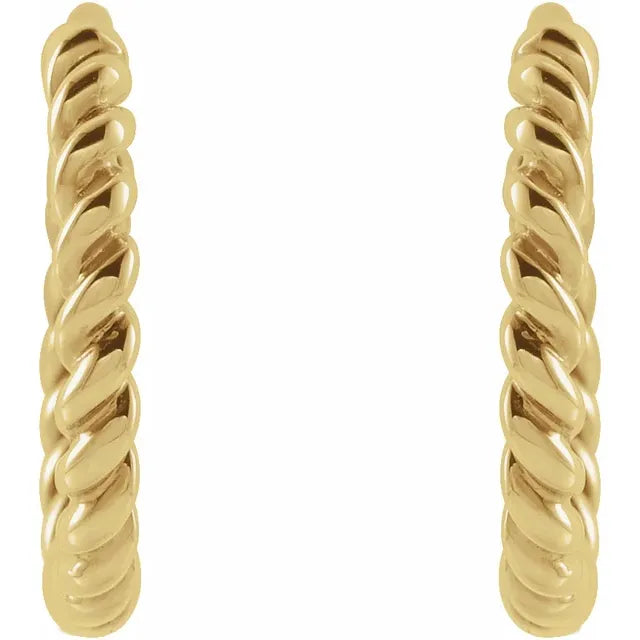 Twisted Rope Hoop Earrings 14K Yellow Gold Front View
