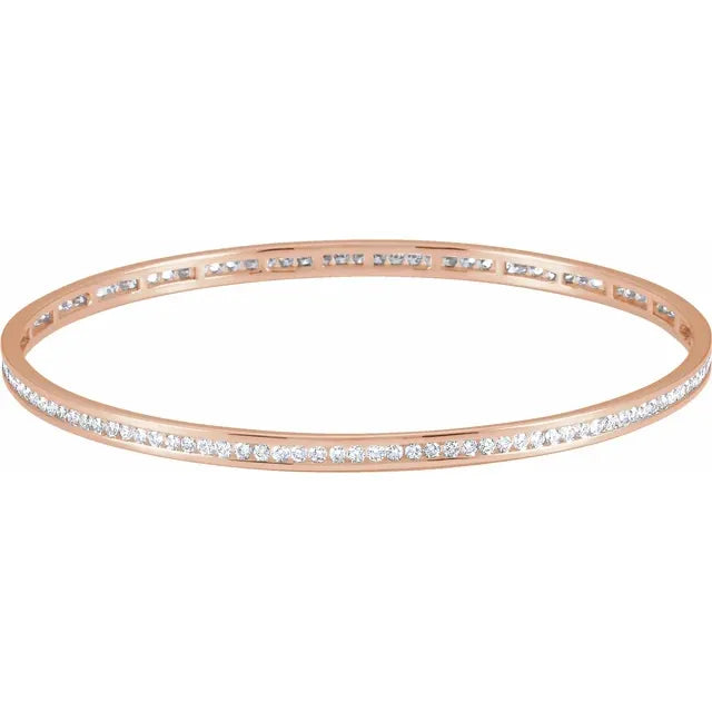 2 1/4 CTW Natural Diamond Stackable Bangle 8" Bracelet in Solid 14K Rose Gold