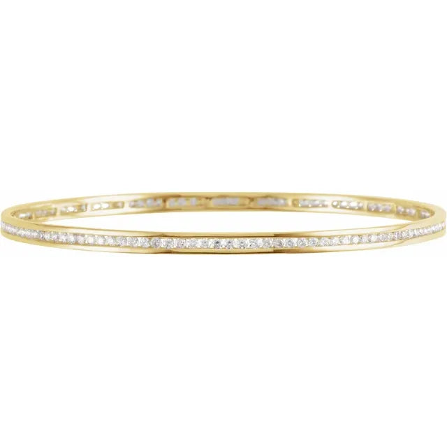 2 1/4 CTW Natural Diamond Stackable Bangle 8" Bracelet in Solid 14K Yellow Gold