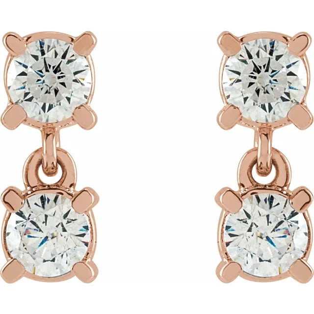 Two-Stone Lab-Grown Diamond Stud Drop Earrings in 14K Rose Gold 