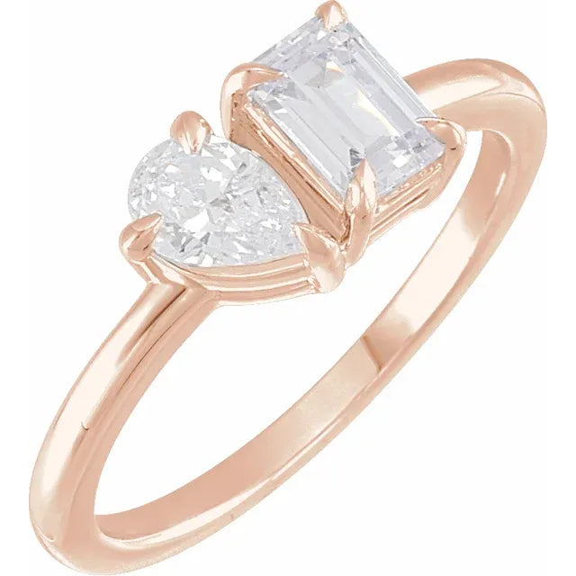 Two-Stone Pear & Emerald Shape Lab-Grown Diamond Ring in 14K Rose Gold