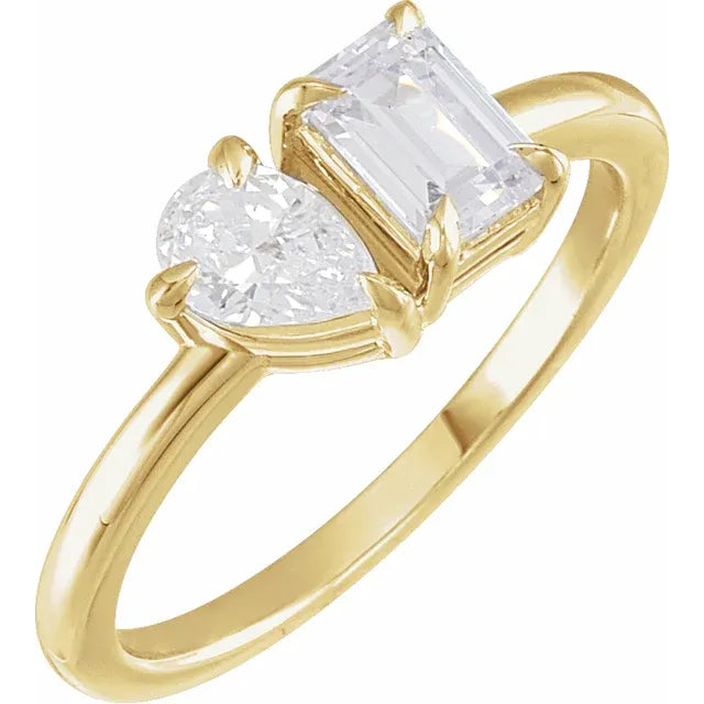 Two-Stone Pear & Emerald Shape Lab-Grown Diamond Ring in 14K Yellow Gold