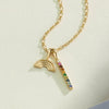 Rainbow Dreaming Solid Gold Charm Pendant 14K Yellow Gold on Figaro Chain with Vertical Rainbow Gemstone Pendant