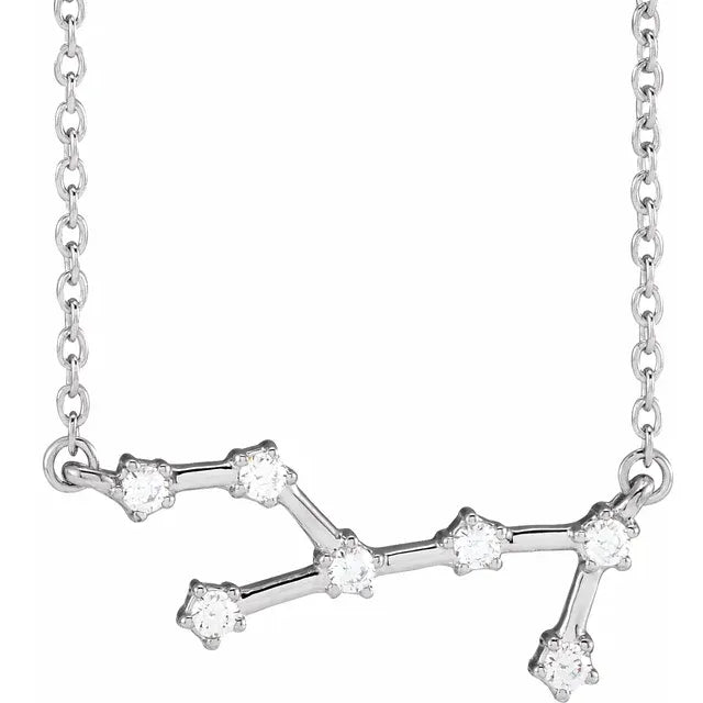 Virgo Zodiac Constellation Natural Diamond Necklace in 14K White Gold