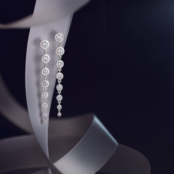 The perfect wedding day diamond earrings! Lab-Grown Waterfall Diamond Dangle Drop Earrings in 14K White Gold