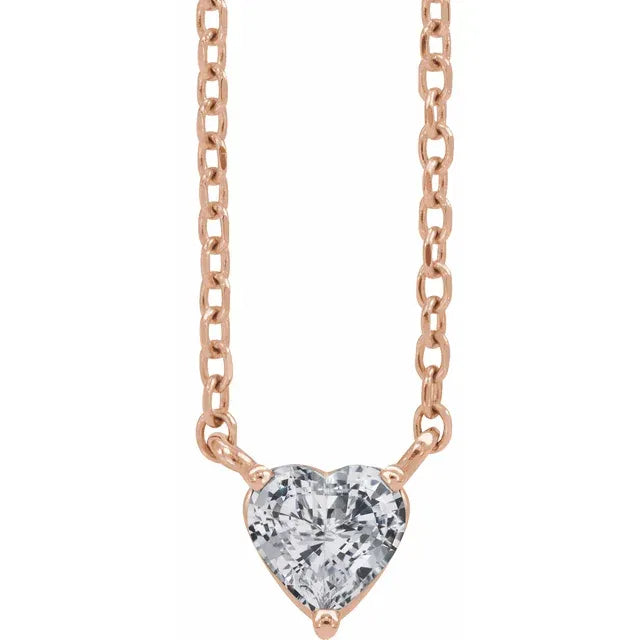 Heart Shaped Natural White Sapphire 14K Rose Gold Necklace