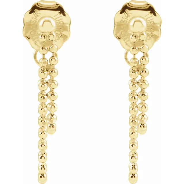 Front To Back Bead Chain Dangle Earrings in 14K Yellow Gold Front View