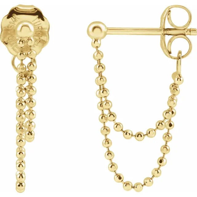 Front To Back Bead Chain Dangle Earrings in 14K Yellow Gold