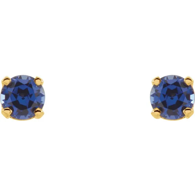 Youth Birthstone Stud Earrings 3 MM Round Lab-Grown or Natural Blue Sapphire 14K Yellow Gold
