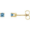 Youth Birthstone Stud Earrings 3 MM Round Natural Aquamarine 14K Yellow Gold