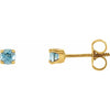 Youth Birthstone Stud Earrings 3 MM Round Natural Blue Zircon 14K Yellow Gold