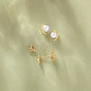 Zodiac Stud Earrings in Solid 14K Gold With Celestial Pearl Moon Earrings